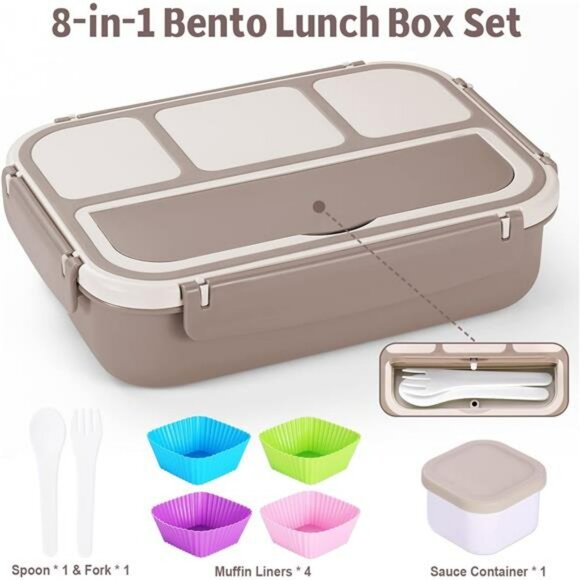 Bento Lunch Box Leakproof 4 Compartment Food Container with Utensils for Adults - Picture 6 of 8